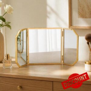 Wonderjune 24'' x 12'' Trifold Vanity Makeup Mirror with Stand on Tabletop