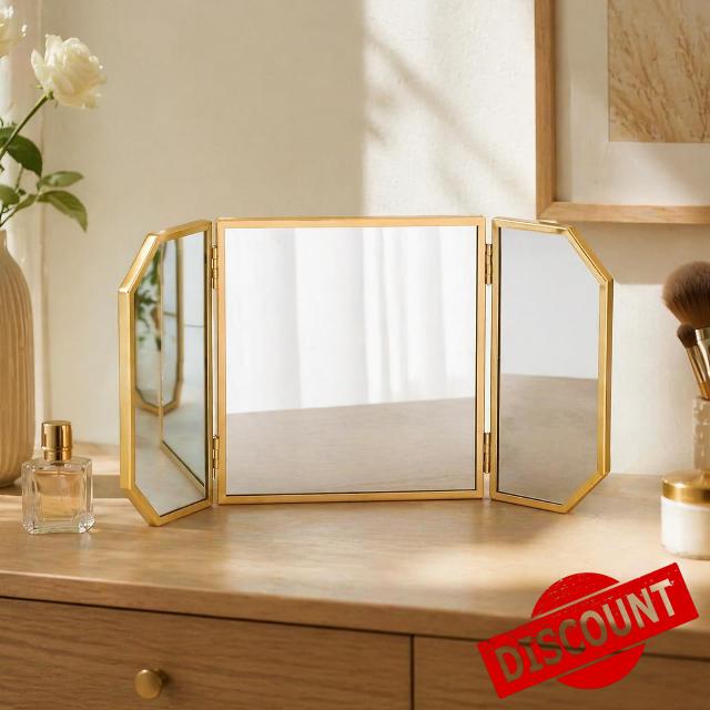 Wonderjune 24'' x 12'' Trifold Vanity Makeup Mirror with Stand on Tabletop