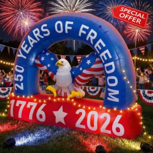 Blueweenly 5.9ft 250th Anniversary Patriotic Inflatable Outdoor Decoration 4th of July Bald Eagle with Build-in LED USA Inflatable Decoration Independence Day Blow up for Outdoor Yard Memorial Day