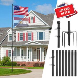 12.5FT Flag Pole for Outside House with 3'x5' American Flag - In-Ground Tangle Free Flagpoles Kit with 5 Prong Base