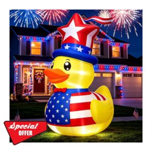 5FT Patriotic 4th of July Inflatable Duck Decorations with Built-in LED Lights