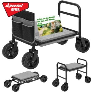 NIUXX Garden Kneeler and Seat with 360° Wheels: 3-in-1 Rolling Garden Stool with Extendable Legs - Foldable Garden Seat with Thick Pad & Tool Pouches - Heavy Duty Gardening Bench for Seniors