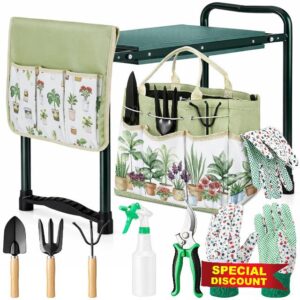 Sintuff 9 Pcs Garden Kneeler and Seat with Gardening Tools and Pouch Heavy Duty Gardening Stools for Seniors Foldable Garden Stool Gifts for Women Mom Employees Yard Outdoor Work Gif