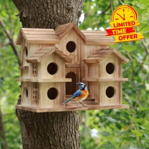 Large Bird House with 10 Holes - Handcrafted Wooden Martin House for Outdoor