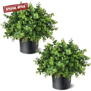 Set of 2 Artificial Eucalyptus Topiary Ball Trees for Front Porch Decor - 17" Faux Eucalyptus in Pot