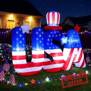Hungdao 6.5 ft 4th of July Inflatables Decoration USA Letters Memorial Day 250th Anniversary Patriotic Blow up USA Letters Hat with Stars Decoration LED Light up Decor for Independence Day Outdoo