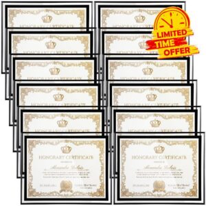 Unittype 12 Pack 8.5 x 11 Inch Glass Certificate Frames with Double Black Borders Glass Picture Diploma Frames for Wall Tabletop Display Modern Minimalist Frame for Office