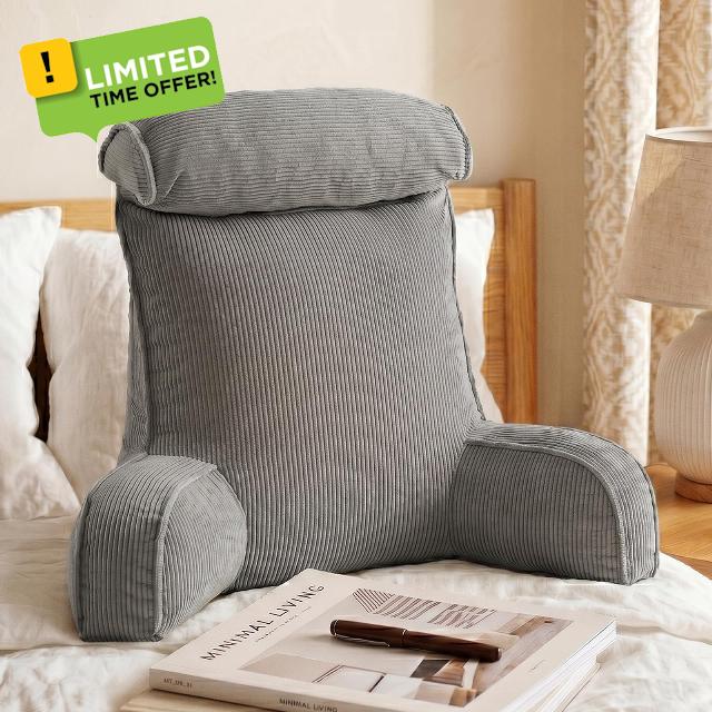 Reading Pillow with Detachable Neck Roll for Sitting Up in Bed