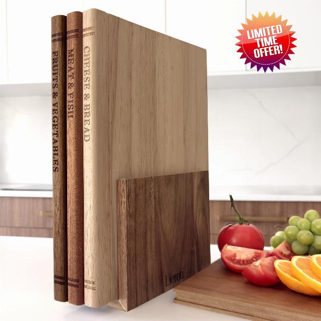 Premium 3pc Book Cutting Board Set with Stand