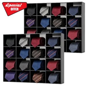 2 Pack Tie Box Organizer Wall Mounted Black Acrylic with 16 Compartments