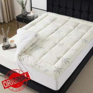 Queen Mattress Topper - Rayon Made from Bamboo Thick Pillow Top Mattress Pad with Stretchable Pockets for 6-18 inches Mattress