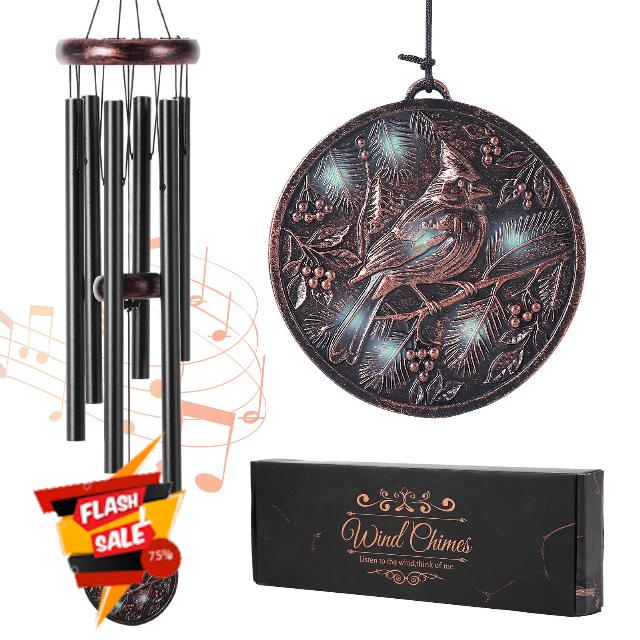 Cardinal Wind Chimes for Outside – Vintage Copper 3D Embossed Cardinal Wind Catcher