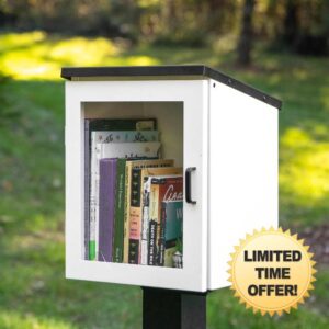 Ilyapa Outdoor Library Book Box - Free Literature Exchange Kit for Outside - White Powder Coated Steel - with Easy 4x4 Post Mount - 13x11x17 Inch
