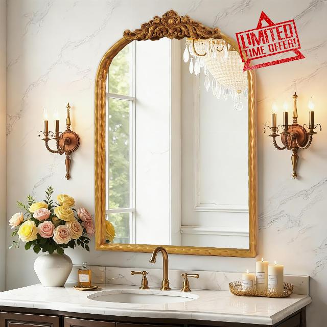 Vintage Arched Gold Mirror 19x27