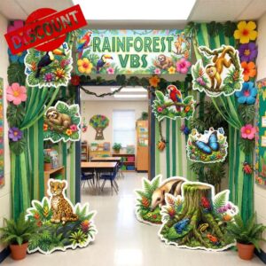 Chumia 8 Pcs Rainforest Theme Animals Cardboard Standup Set for Vbs Event Rainforest Jungle Entrance Decor for 2026 VBS Vacation Bible Sunday School Hawaiian Party Religious Photobooth Props
