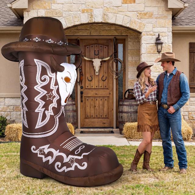 MiniInflat 7ft Inflatable Western Cowboy Boots with Built in LED Lights Blow up Boots Decoration for Western Cowboy Birthday Baby Shower Party Indoor Outdoor Yard Decor ()