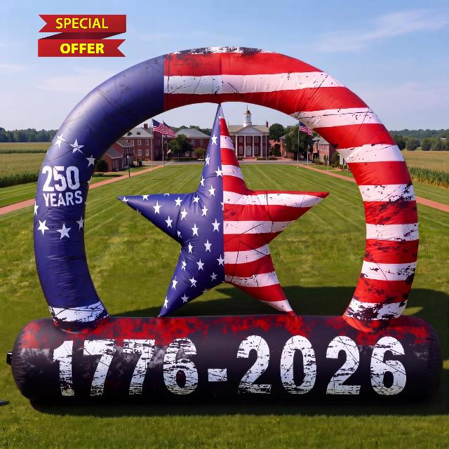 Unittype 7.9 ft 250th Anniversary Patriotic Arch Inflatable Outdoor Decoration 4th of July Red Blue and White American Flag Blow up Arch with Star Built-in LED Lights for Independence Day Lawn Yard