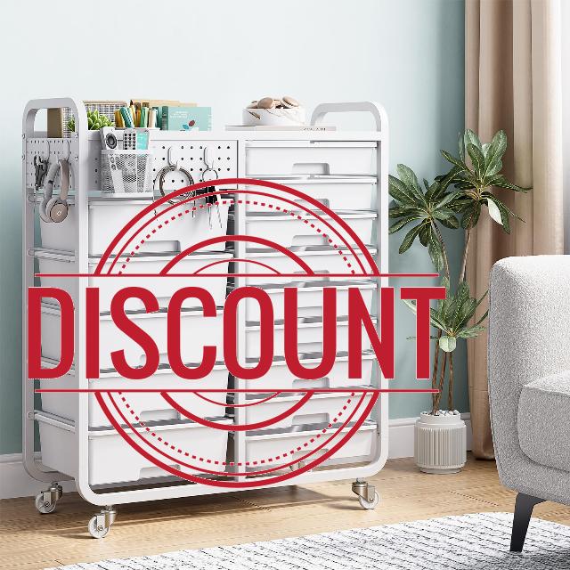 14-Drawers Rolling Storage Cart with Tabletop & Pegboard