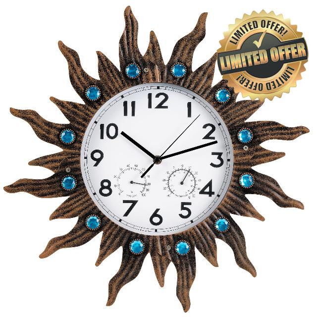 Sun Outdoor Clock with Thermometer and Hygrometer Combo