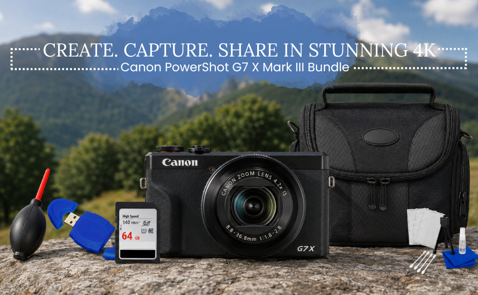 Canon PowerShot G7 X Mark III Digital Camera (Black) with accessories