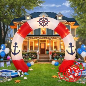 Gilprop 10 ft Nautical Party Inflatable Decorations with Build-in LEDs Blow up Arch Kit Outdoor Inflatable Archway Decorations for Yard Lawn Garden Party Deco