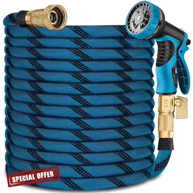 100ft Garden Hose - 2026 Ultra Lightweight Water Hoses w/10 Function Spray Nozzle and 3/4" Brass Fittings- Durable