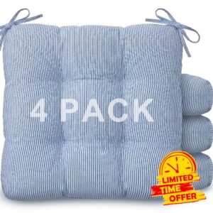 Geetery Blue and White 4 Pack Ticking Stripe Chair Cushions with Ties