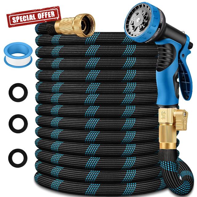 100 ft Garden Hose - 2026 New Upgraded Flexible Water Hose - Ultra Lightweight Kink-free Car Washing Pipe with 10 Function Sprayer and 3/4" Solid Brass Fittings - Durable