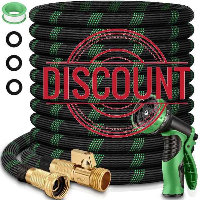 50 ft Flexible Garden Hose with 10 Spray Nozzle-Heavy Duty Superior Strength 96D Material Garden hoses -5-Layer PTE Latex Core - Lightweight Water hoses- Extra Strong Brass Connectors Garden hose