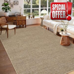 Outdoor Easy Jute Rug 5x7 Washable Non Slip Indoor Outdoor Easy Jute Rug Modern Solid Color Neutral Paito Stain Resistant Throw Carpet for Porch Kitchen Bedroom Living Room Backyard