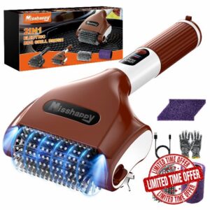 Misshappy Electric BBQ Grill Brush - 4000mAh Cordless BBQ Grill Cleaner 2 Speed - 800RPM Bristle Free Electric Grill Cleaner for Outdoor Grill Rechargeable with Scraper/LED Light/LED Display (Brown)