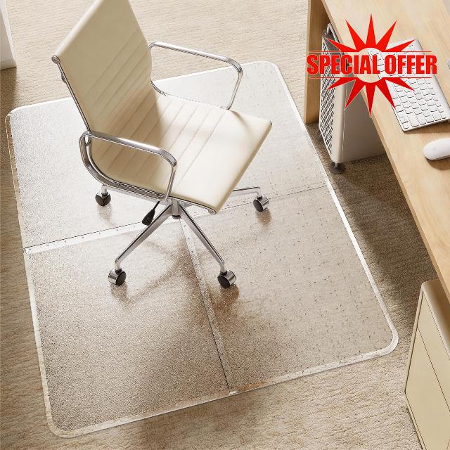Office Chair Mat for Flat-Pile Carpet - 4-Piece Interlocking Desk Rug with Gripping Spikes & Beveled Edges