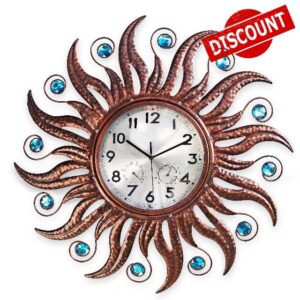 COOZZUHOUR 25 Inch Metal Sun Outdoor Shaped-Clock with Thermometer and Hygrometer Combo