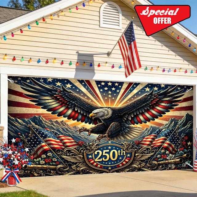 American 250 Years of Freedom Gargae Door Banner 4th of July American 250 Birthday Decoration 250th Independence Anniversary Garage Door Cover Decor for Independence Day Patriotic Outdoor 16X7FT