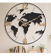 Pytha Sight 24 Inch Large Wall Clock,Modern Decorative Big World Map with Vintage Gold Roman Nume...