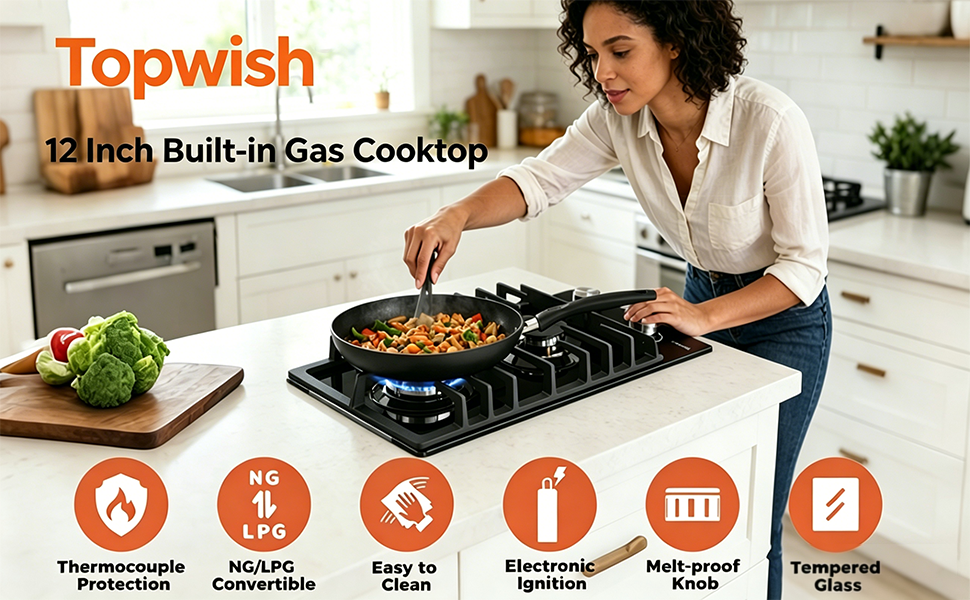 12 Inch Gas Cooktop 2 Burner Propane Stove Top
