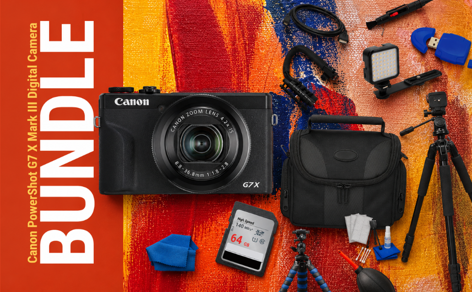 Canon PowerShot G7 X Mark III Digital Camera (Black) with accessories