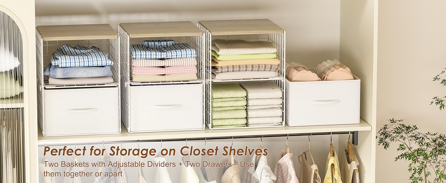 2 Pack Stackable Storage Drawers, Closet Organizers and Storage Shelves