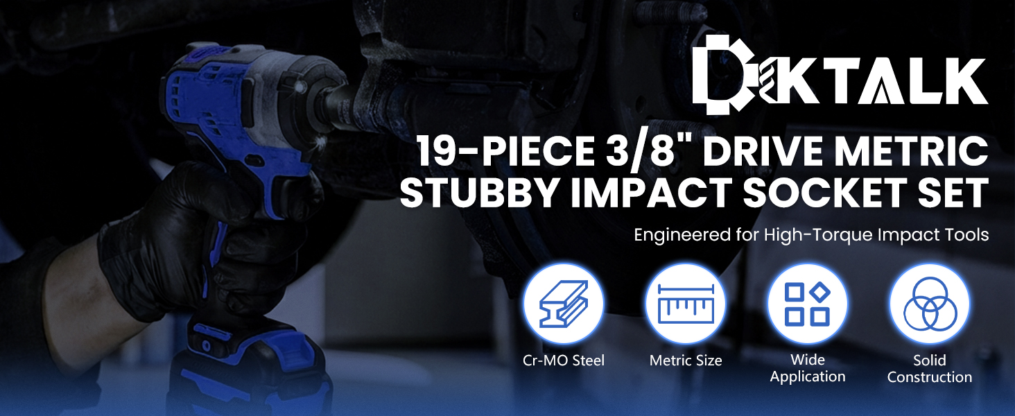 19pcs stubby socket set sockets 3/8 impact low profile socket set drive metric tools adapter