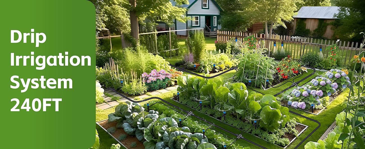 240FT Drip Irrigation System Kits Complete Set of Garden Watering System