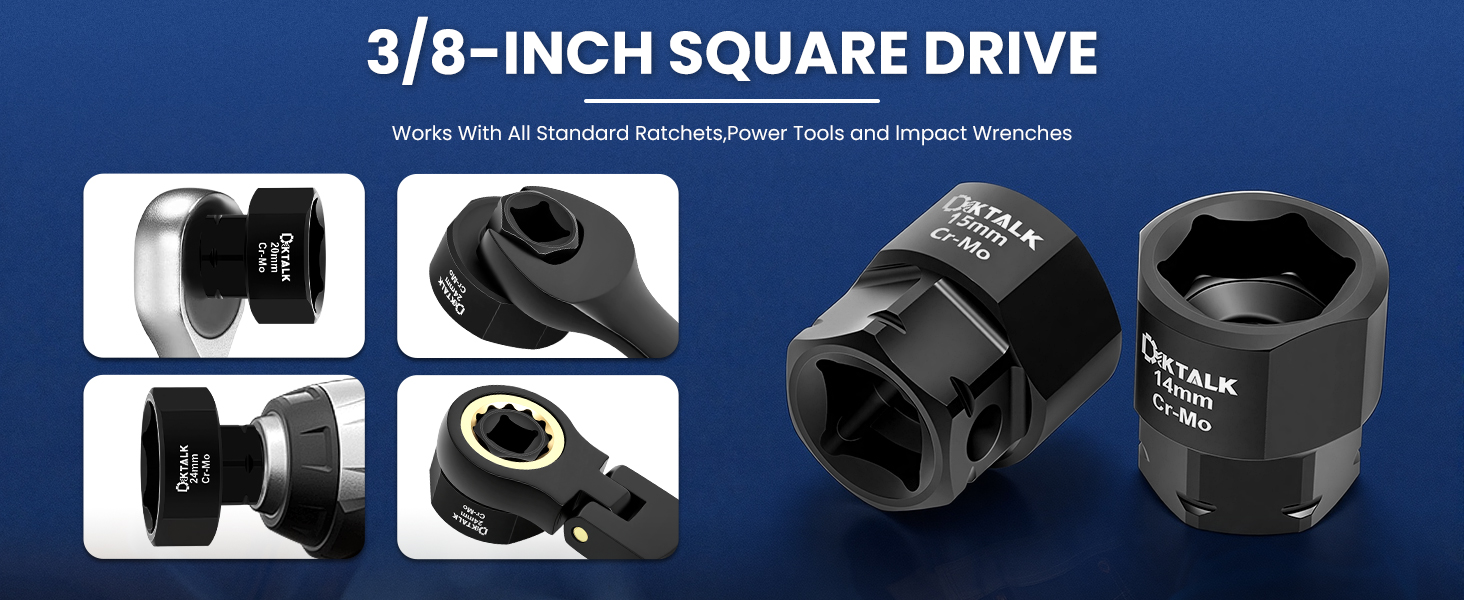 19pcs stubby socket set sockets 3/8 impact low profile socket set drive metric tools adapter