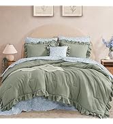 BLOOMHAVEN Queen Comforter Set -7 Pieces Floral Green Bedding Set for All Seasons, Bed in a Bag w...