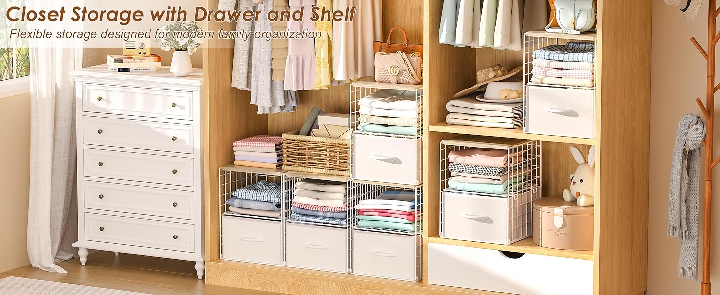 2 Pack Stackable Storage Drawers, Closet Organizers and Storage Shelves