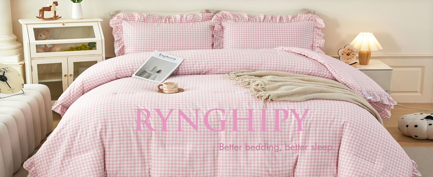 pink gingham bedding set