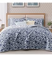 BLOOMHAVEN Quilt Set Queen Size, Patchwork Blue Floral Quilt Sets, Reversible Bedspread Lightweig...