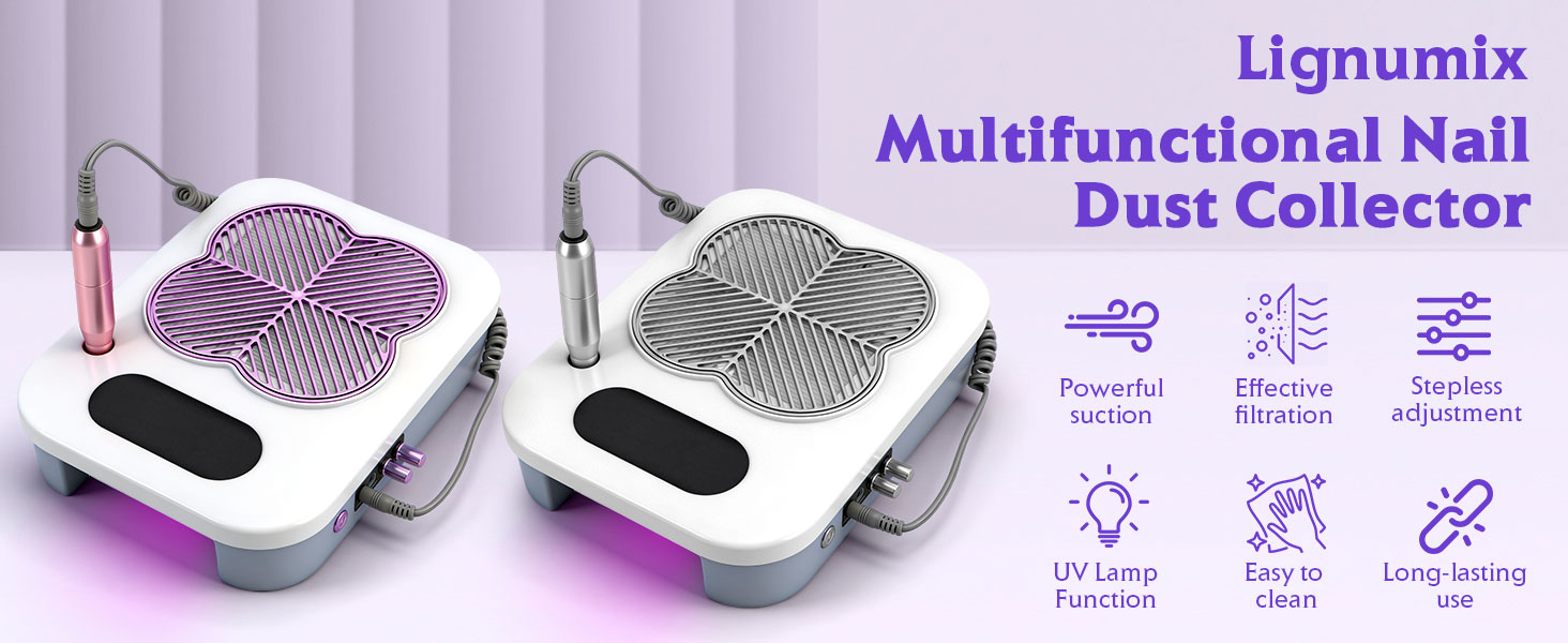 3 in 1 nail dust collector electric with 6 nail drill file bits,uv lamp for manicurist girls women