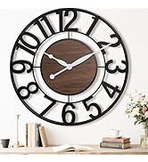 Pytha Sight 24 Inch Large Wall Clock,Black Walnut Metal Oversized Modern Decorative Big Arabic Nu...