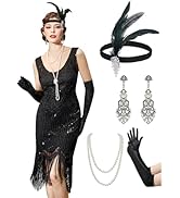 SWEETV YESSA 1920s Vintage Peacock Flapper Dresses Sequin Fringed Gatsby Dress with Headband