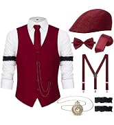 YESSA 1920s Mens Costume Gatsby Gangster Costume Accessories Set-1920s Hat Vest Pocket Watch Tie-...