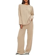 Darong Two Piece Outfits for Women Fall Lounge Sets Button Down Sweatshirt Wide Leg Pants Sweatsu...